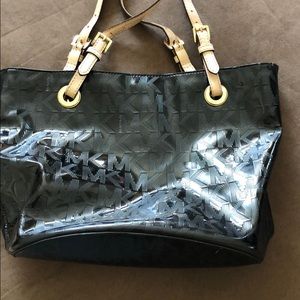 Michael Kors black/ gold patent leather tote bag